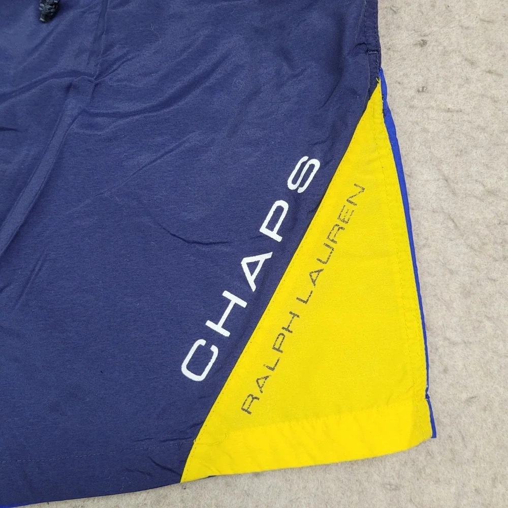 Vintage Chaps Ralph Lauren Swimming Trunks Mens M Blue Yellow Lined Drawstring‎